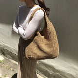 Rattan Women Shoulder Bags Wicker Woven Handbags Large Capacity Straw Beach Tote