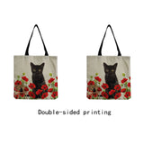 Red Floral Cat Printing Women Handbag Foldable High Capacity Tote Bags
