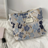 Relief Flowers Print Cosmetic Bag Canvas Washing Bag Large Capacity
