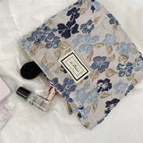 Relief Flowers Print Cosmetic Bag Canvas Washing Bag Large Capacity
