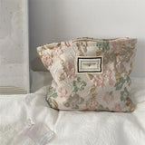 Relief Flowers Print Cosmetic Bag Canvas Washing Bag Large Capacity