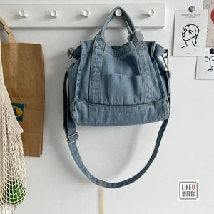 Retro Denim Jeans Embroidery Casual Tote Girl Shoulder Bags Soft
