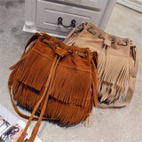 Retro Faux Suede Fringe Women Messenger Bags Tote Handbag Tassel Shoulder