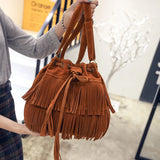 Retro Faux Suede Fringe Women Messenger Bags Tote Handbag Tassel Shoulder