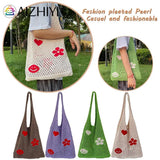 Retro Knitted Shoulder Bag Beach Mesh Hollow Flower Woven Tote Handbag