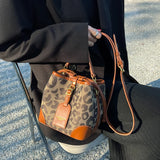 Leopard Crossbody Bag Women Bucket Handbag Multi-function Shoulder Bags