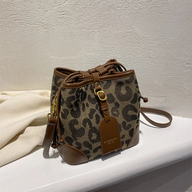 Leopard Crossbody Bag Women Bucket Handbag Multi-function Shoulder Bags