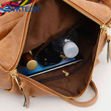 Retro PU Leather Backpack Embroidered Strap Teen Travel Bag