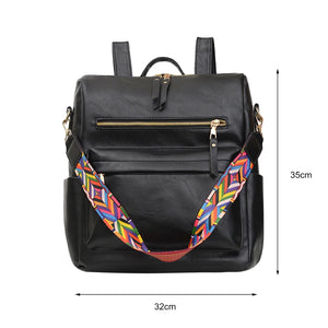 Retro PU Leather Backpack Embroidered Strap Teen Travel Bag