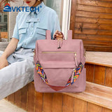 Retro PU Leather Backpack Embroidered Strap Teen Travel Bag