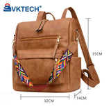 Retro PU Leather Backpack Embroidered Strap Teen Travel Bag