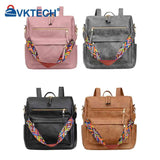Retro PU Leather Backpack Embroidered Strap Teen Travel Bag