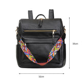 Retro PU Leather Backpack Embroidered Strap Teen Travel Bag