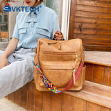 Retro PU Leather Backpack Embroidered Strap Teen Travel Bag