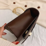 Retro Small Shoulder Bag Solid Stone Pattern Chain Casual Messenger Bag