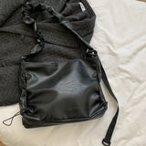 Retro Solid Crossbody Bag Women Pleated Cloud PU Totes Travel Streetwear