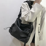 Retro Solid Crossbody Bag Women Pleated Cloud PU Totes Travel Streetwear