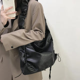 Retro Solid Crossbody Bag Women Pleated Cloud PU Totes Travel Streetwear