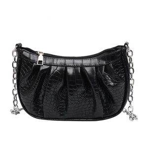 Retro Solid Crossbody Bag Women Pleated PU Dumpling Bag