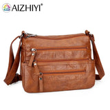 Retro Multi-pocket Shoulder Bag Soft Leather Mother Messenger Bag