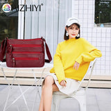 Retro Multi-pocket Shoulder Bag Soft Leather Mother Messenger Bag