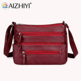Retro Multi-pocket Shoulder Bag Soft Leather Mother Messenger Bag