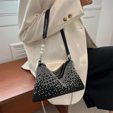 Rhinestone Bling Crystals Shoulder Bag Gradient Diamond PU Leather Totes
