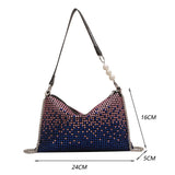 Rhinestone Bling Crystals Shoulder Bag Gradient Diamond PU Leather Totes