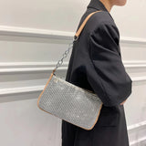 Rhinestone Crossbody Bag PU Leather Chain Clutch Shoulder Pouch
