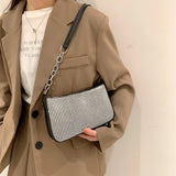 Rhinestone Crossbody Bag PU Leather Chain Clutch Shoulder Pouch