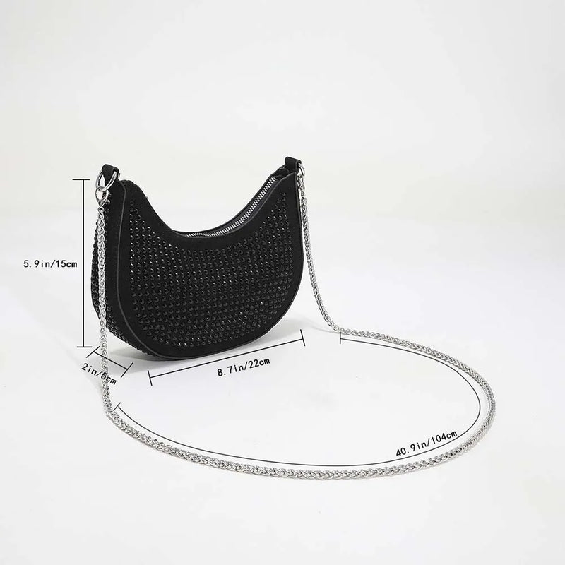 Rhinestone Crossbody Bags Small PU Leather Shoulder Bags for Women Zipper Handba