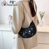 Rhinestone Crossbody Bags Small PU Leather Shoulder Bags for Women Zipper Handba