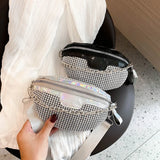 Rhinestone Fanny Chest Pack For Women Chain Zipper Waist Phone Belt Pouch