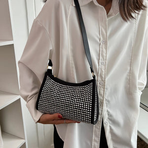 Rhinestone Handbag Women Shoulder Underarm Bag Purse PU Leather Diamond Evening