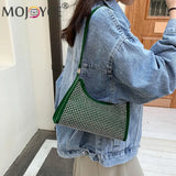 Suede Shoulder Bag Rhinestone Purse Business Tote Handbag