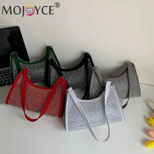 Suede Shoulder Bag Rhinestone Purse Business Tote Handbag