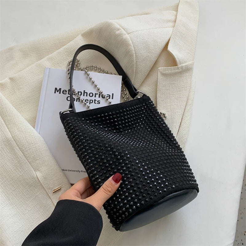 Rhinestone Shoulder Messenger Bag Diamond PU Leather Bucket Totes Women Birthday