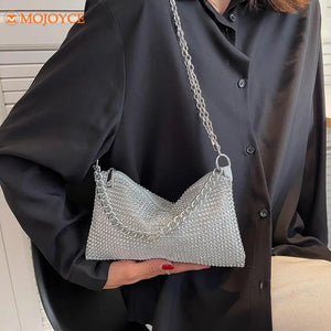 Rhinestone Chain Shoulder Bag Streetwear Glitter Diamond Portable Handbag