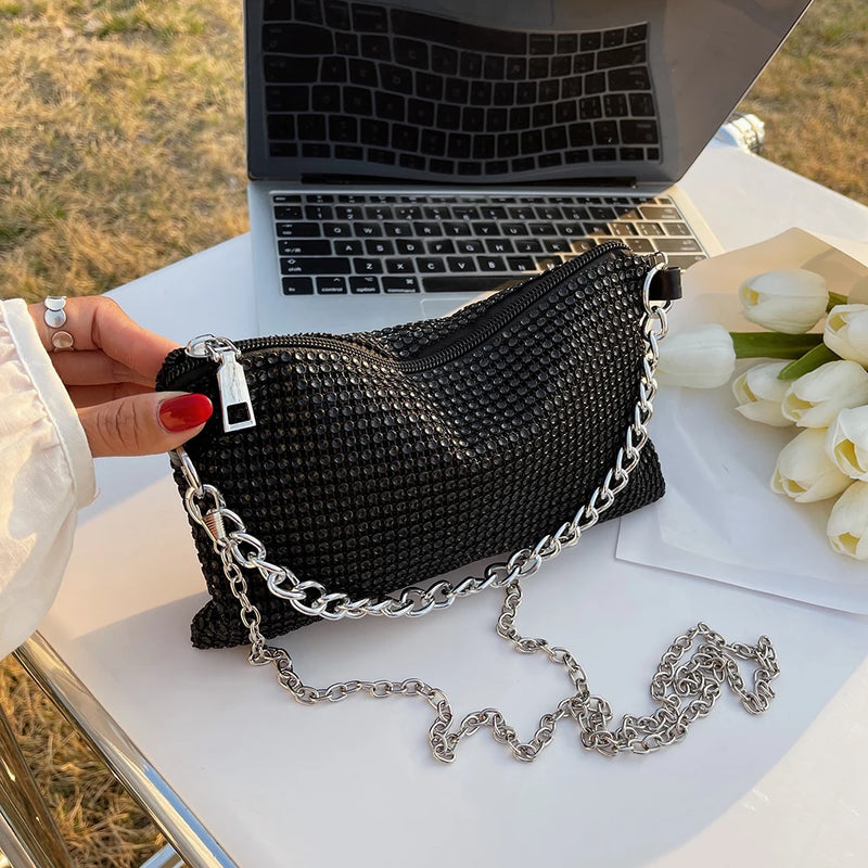 Rhinestone Chain Crossbody Bag Women's Handbag