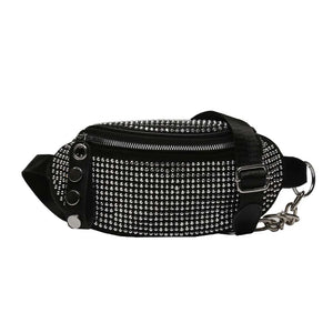 Rhinestone Waist Bag Diamond Fanny Pack Chain Shoulder Crossbody Belt Bags