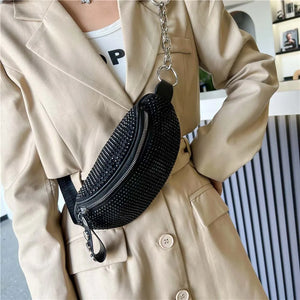 Rhinestone Waist Bag Diamond Fanny Pack Chain Shoulder Crossbody Belt Bags