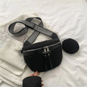 Rhinestone Waist Belt Bag Shoulder Crossbody PU Leather Chest Phone Pack Women