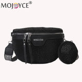 Rhinestone Waist Belt Bag Shoulder Crossbody PU Leather Chest Phone Pack Women