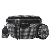 Rhinestone Waist Belt Bag Shoulder Crossbody PU Leather Chest Phone Pack