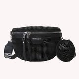 Rhinestone Waist Belt Bag Shoulder Crossbody PU Leather Chest Phone Pack