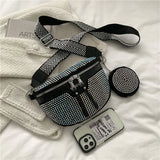 Rhinestone Waist Belt Bag Women Chest Crossbody Pack PU Bling Fanny Pack