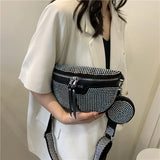 Rhinestone Waist Belt Bag Women Chest Crossbody Pack PU Bling Fanny Pack