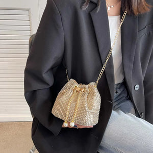 Rhinestone Bucket Handbag for Women Wedding Party Shoulder Bag