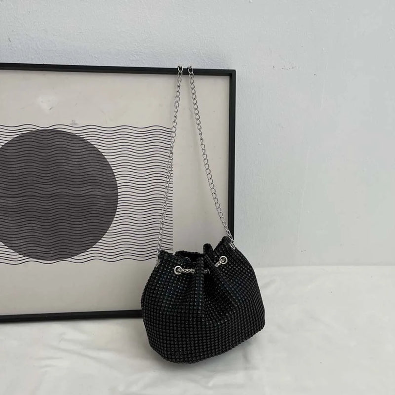 Rhinestone Bucket Handbag for Women Wedding Party Shoulder Bag