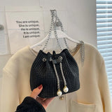 Rhinestone Bucket Handbag for Women Wedding Party Shoulder Bag
